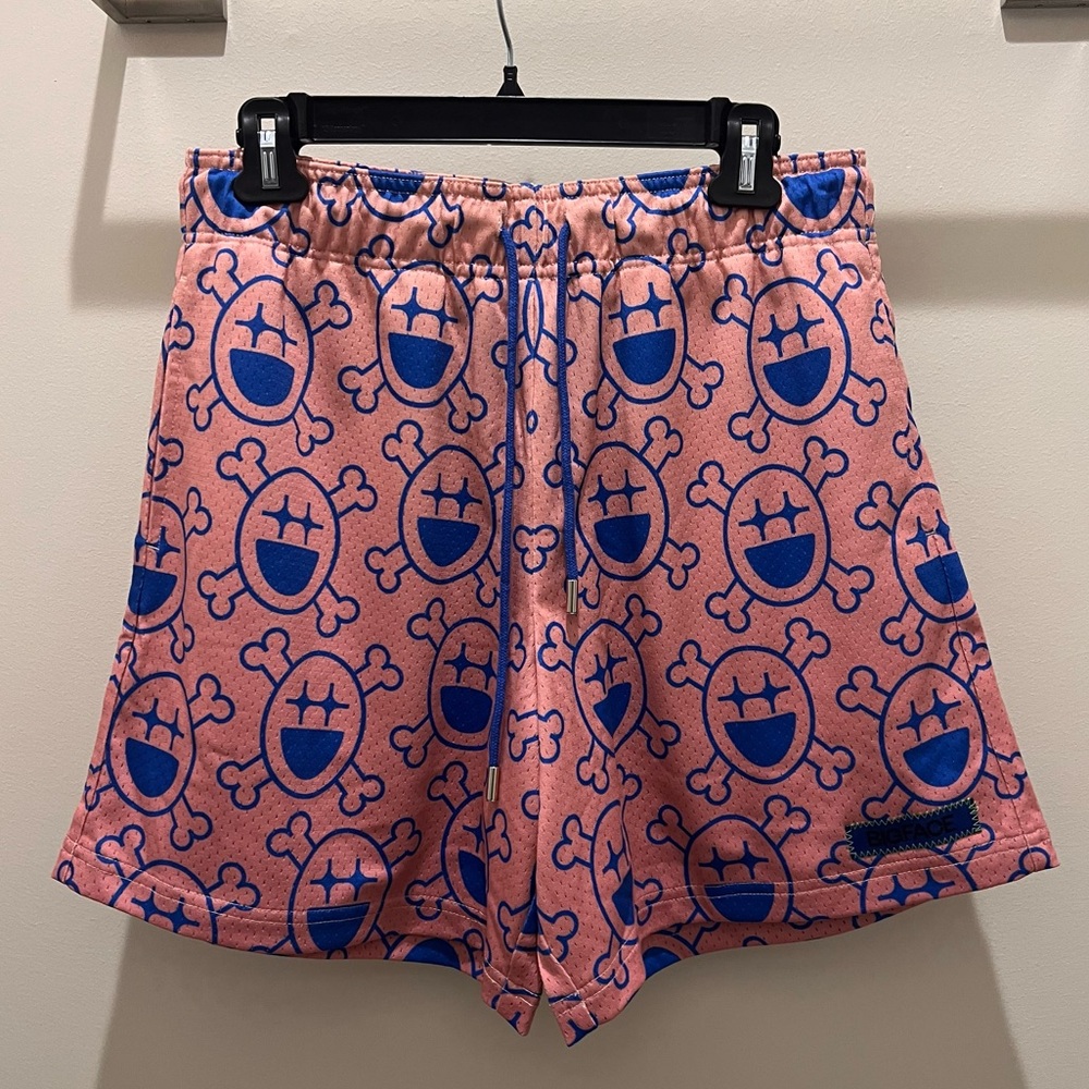 Big Face Skull And Bone Mesh Shorts